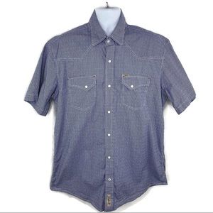 Rafter C Cowboy Collection Blue Gingham Print Pearl Snap XLarge Good Condition